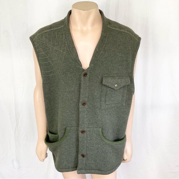 J L Powell The Spirting Life green wool blend sweater utility buttoned vest XXL - Picture 3 of 15